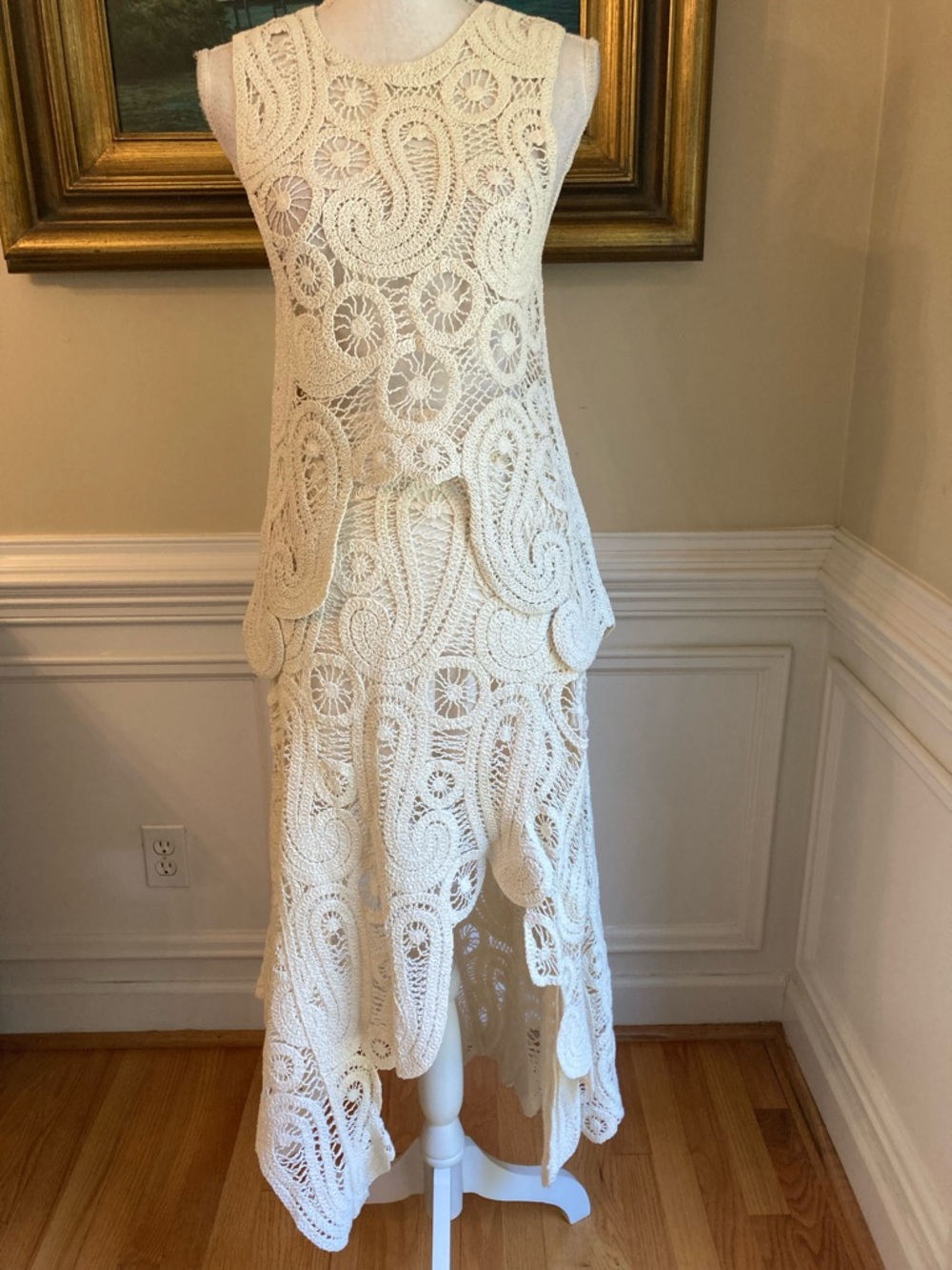 ZARA Set Ecru Cream Crochet Lace Top & Skirt - Picture 2 of 14